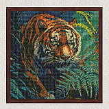 Алмазна мозаїка/вишивка Тигр у квітах 40*40 см Ідейка AMO 7695, фото 3