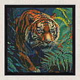 Алмазна мозаїка/вишивка Тигр у квітах 40*40 см Ідейка AMO 7695, фото 4
