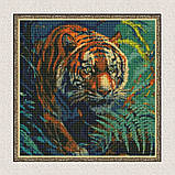 Алмазна мозаїка/вишивка Тигр у квітах 40*40 см Ідейка AMO 7695, фото 5