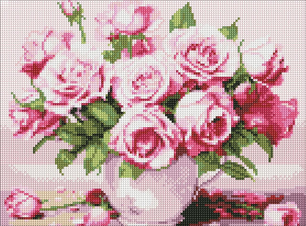 Алмазна мозаїка/вишивка Квіти. Рожеві троянди 30*40 см Ідейка AMO 7906