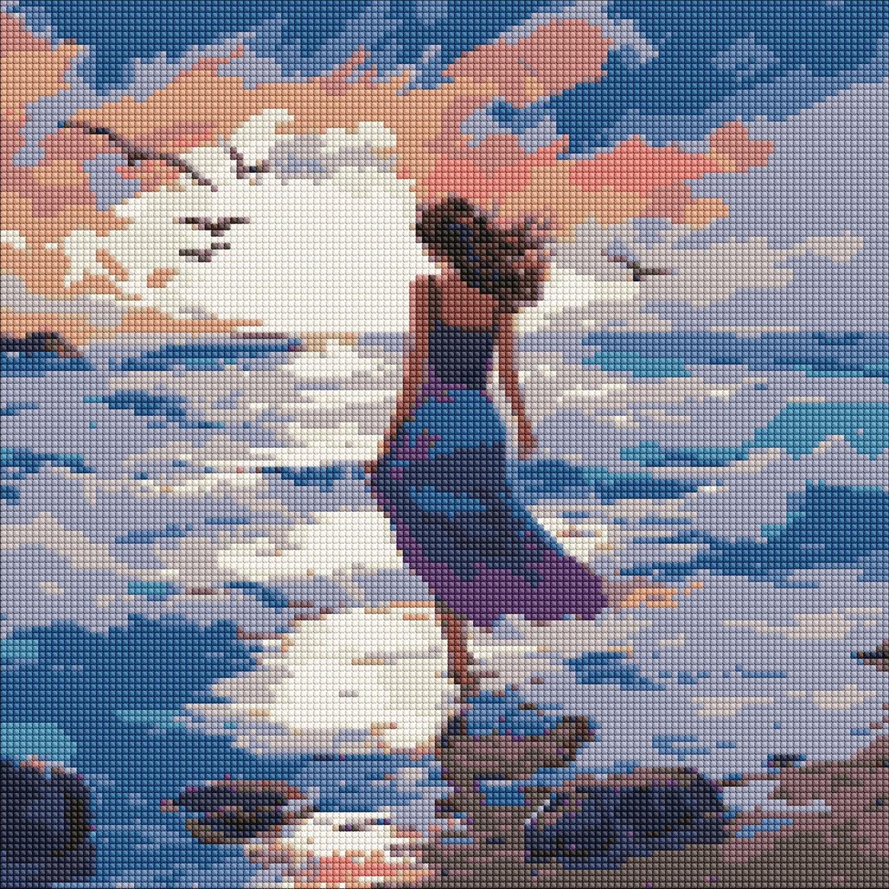 Алмазна мозаїка/вишивка Пейзаж. Дівчина біля моря 40*40 см Ідейка AMO 7965, фото 1