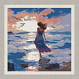 Алмазна мозаїка/вишивка Пейзаж. Дівчина біля моря 40*40 см Ідейка AMO 7965, фото 2