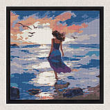 Алмазна мозаїка/вишивка Пейзаж. Дівчина біля моря 40*40 см Ідейка AMO 7965, фото 4