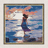 Алмазна мозаїка/вишивка Пейзаж. Дівчина біля моря 40*40 см Ідейка AMO 7965, фото 5