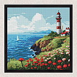 Алмазна мозаїка/вишивка Пейзаж. Маяк на горизонті 40*40 см Ідейка AMO 7969, фото 4