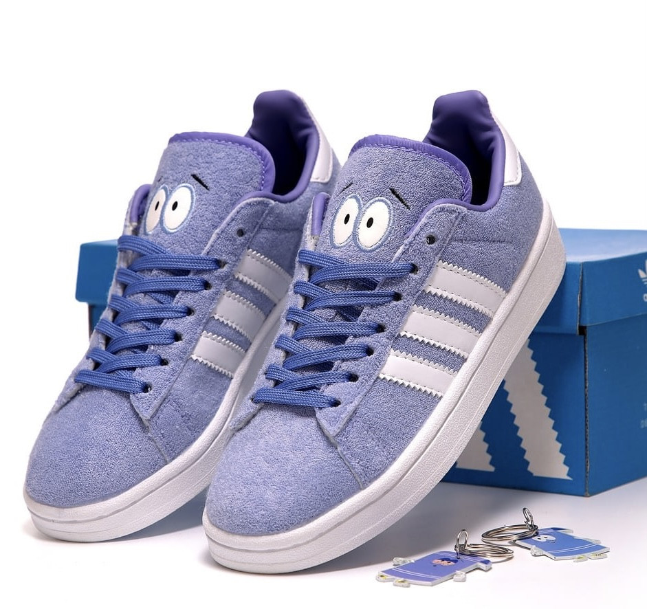 Жіночі кросівки Adidas Campus 80s South Park Towelie весна-осінь замшеві повсякденні (блакитні). Живе фото. Адідас кампус, фото 1