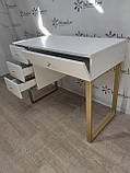 Манікюрний стіл із золотими ніжками однотумбовий ELEGANT, фото 3
