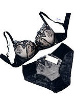 Комплект кружевного женского белья тонкий поролон без пуш-апа 2343k Weiyesi Черный с бежевым