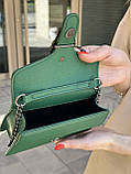 Жіноча маленька сумка зелена клатч на ланцюжку крос-боді з підковою через плече, фото 5