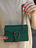 Жіноча маленька сумка зелена клатч на ланцюжку крос-боді з підковою через плече, фото 6