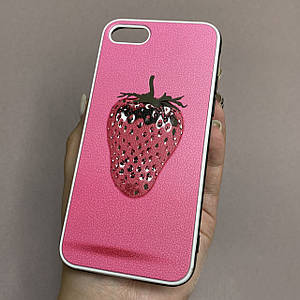 Чохол для Apple iPhone 8 щільний із принтом із полуничкою чохол на телефон айфон 8 рожевий PUL