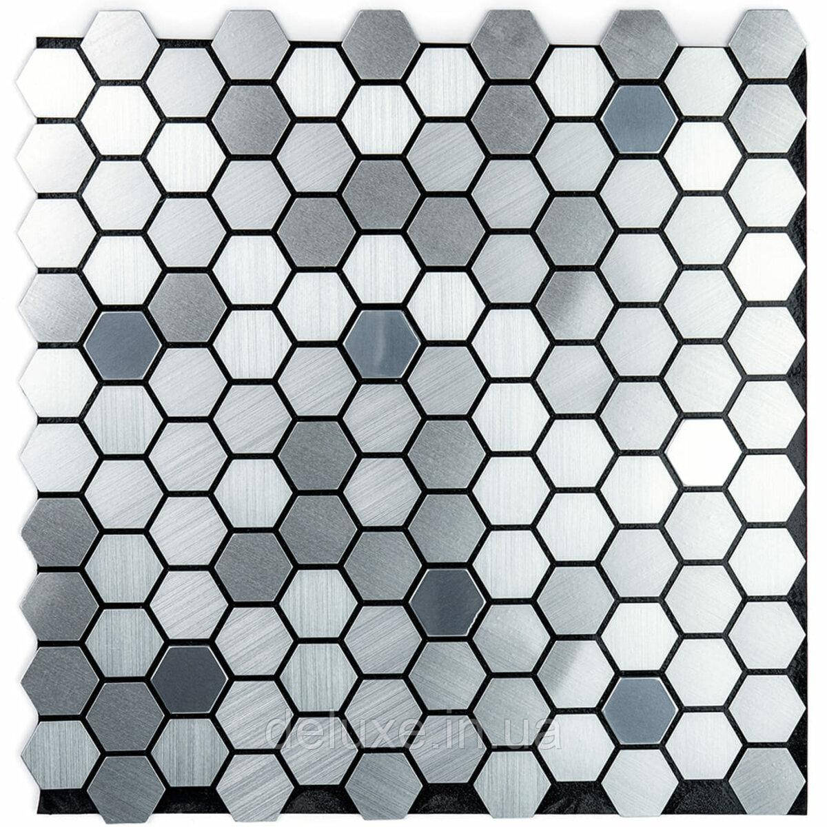 Самоклеюча алюмінієва плитка 300х300х3мм Срібна мозаїка із дзеркальними вставками SW-00001928, фото 1