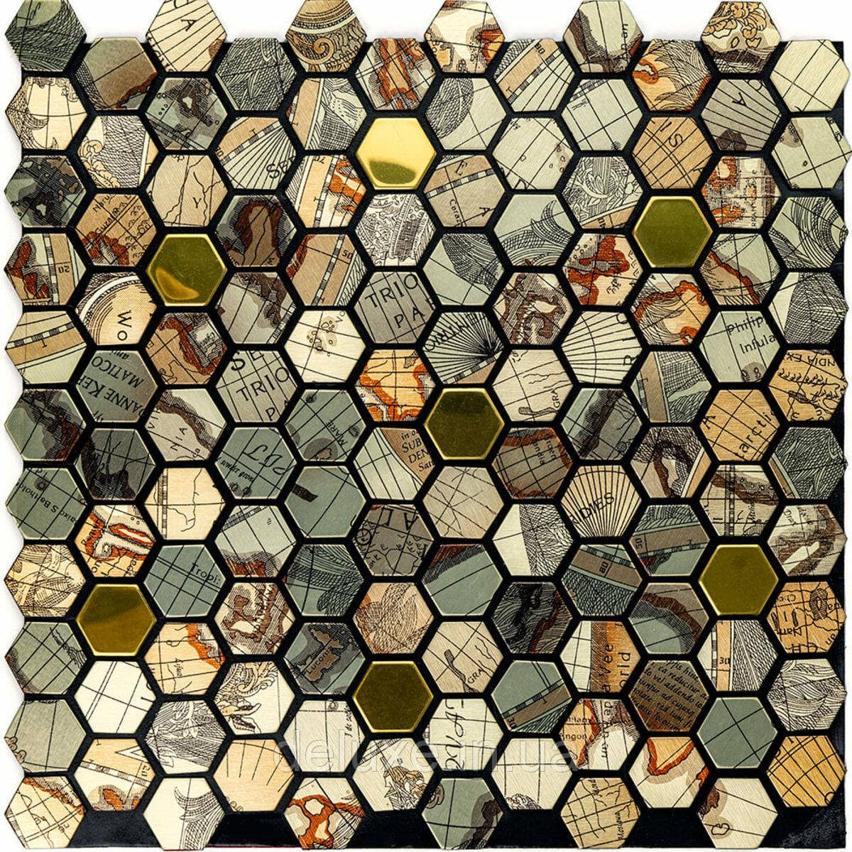 Самоклеюча алюмінієва плитка 300х300х3мм Золота луска SW-00001934, фото 1