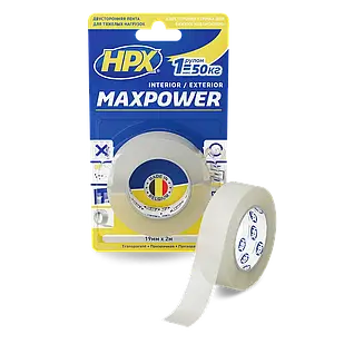 MAXPOWER - 19мм x 2м - прозора двостороння стрічка HPX для важких навантажень