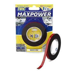 MAXPOWER OUTDOOR - 6мм х 2м - чорна двостороння стрічка HPX для екстремальних навантажень