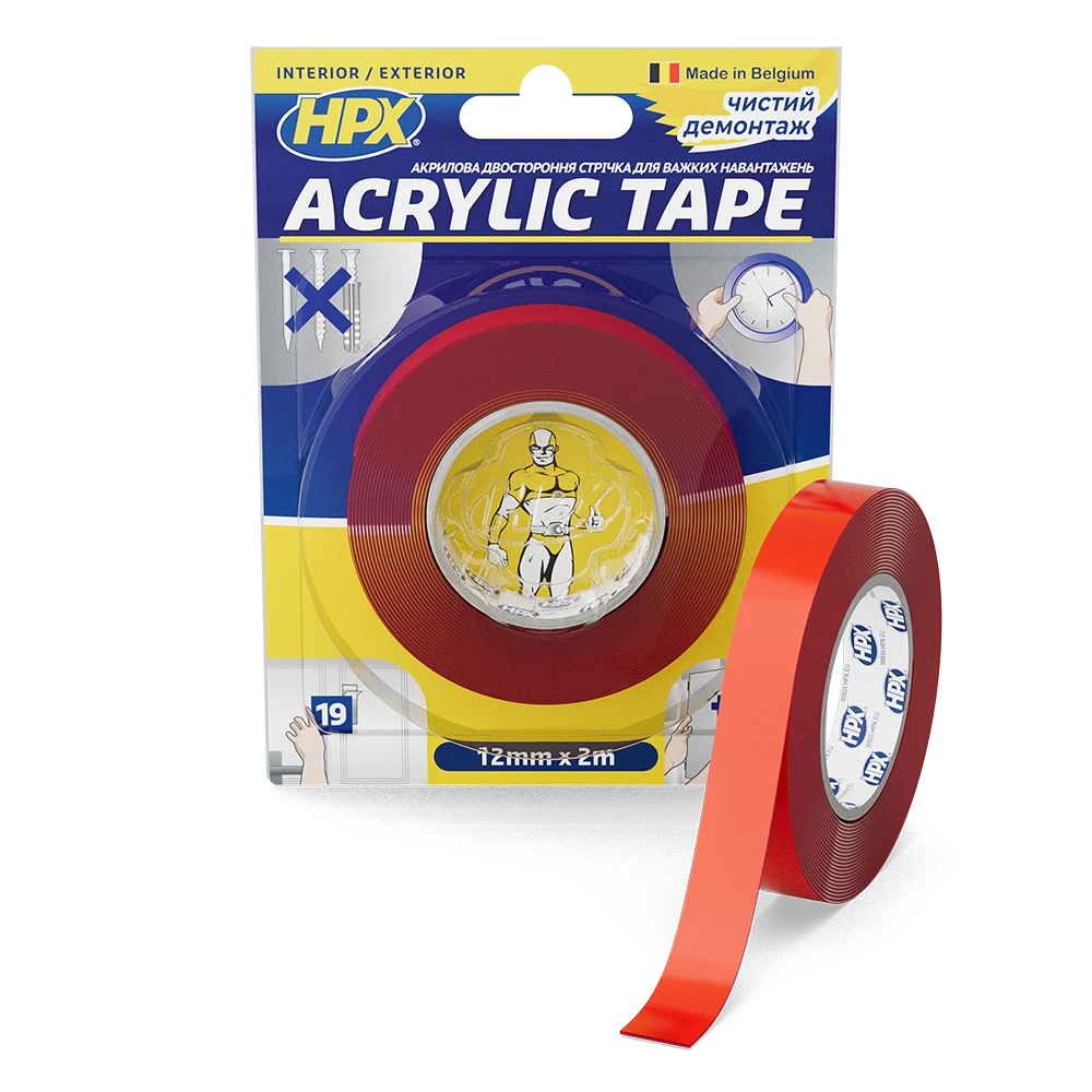 ACRYLIC TAPE - 12мм x 2м, прозора акрилова двостороння стрічка HPX (силіконовий скотч)