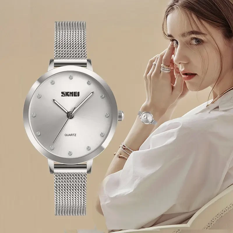 Жіночий класичний наручний годинник Skmei 1291SI Silver з металевим браслетом