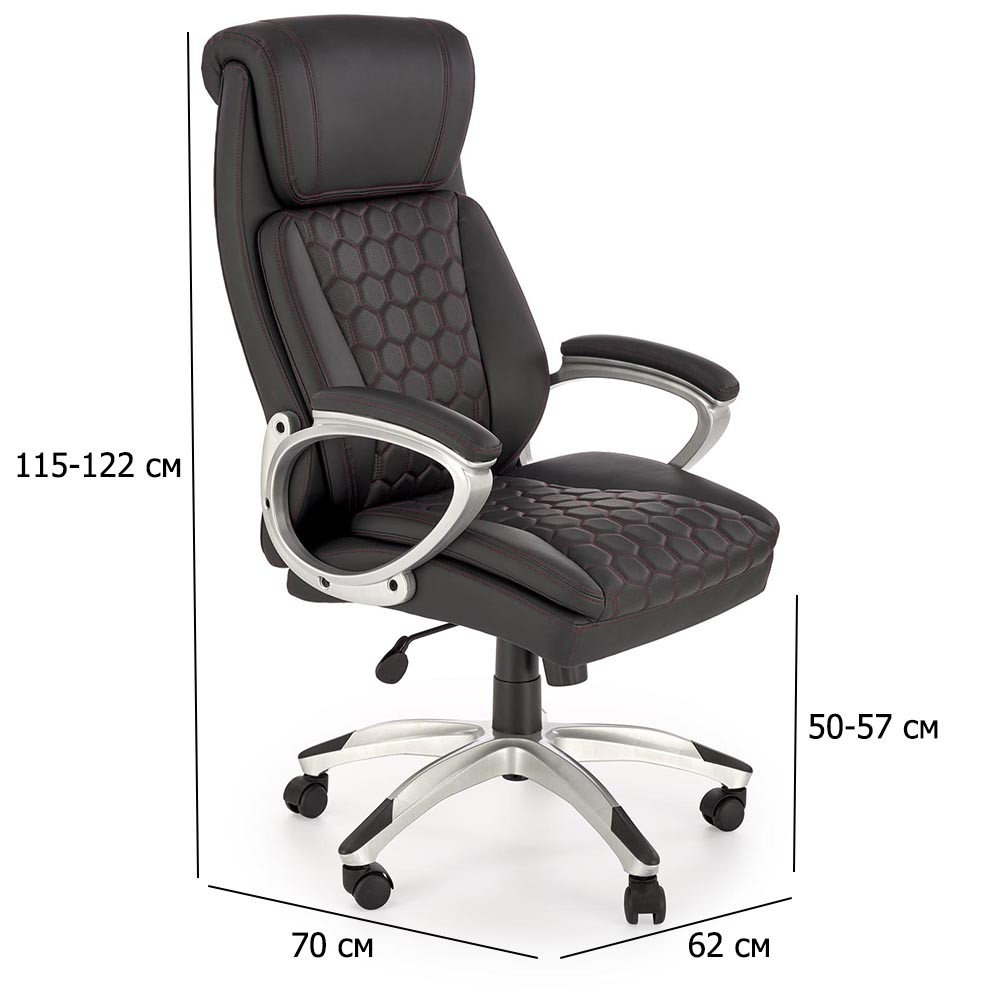 Комп'ютерне крісло для дому Thomas чорне з перфорованої екошкіри з підголівником, фото 1