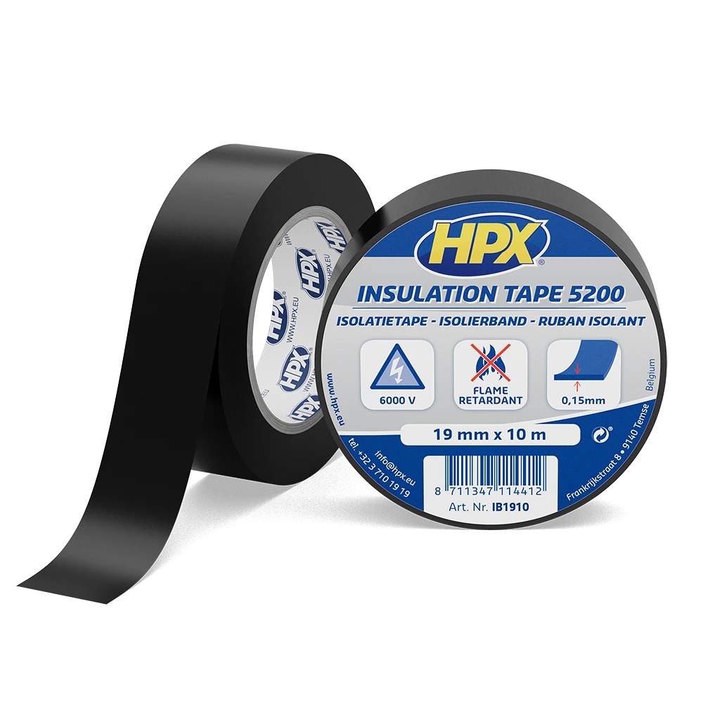 HPX 5200 - 19мм x 10м, чорна - професійна ізоляційна стрічка