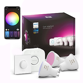 Розумні LED лампочки Philips Hue GU10 White and Color 350lm 50Вт 5.7W, ZigBee, Bluetooth, Smart Button, Apple HomeKit, 3шт.