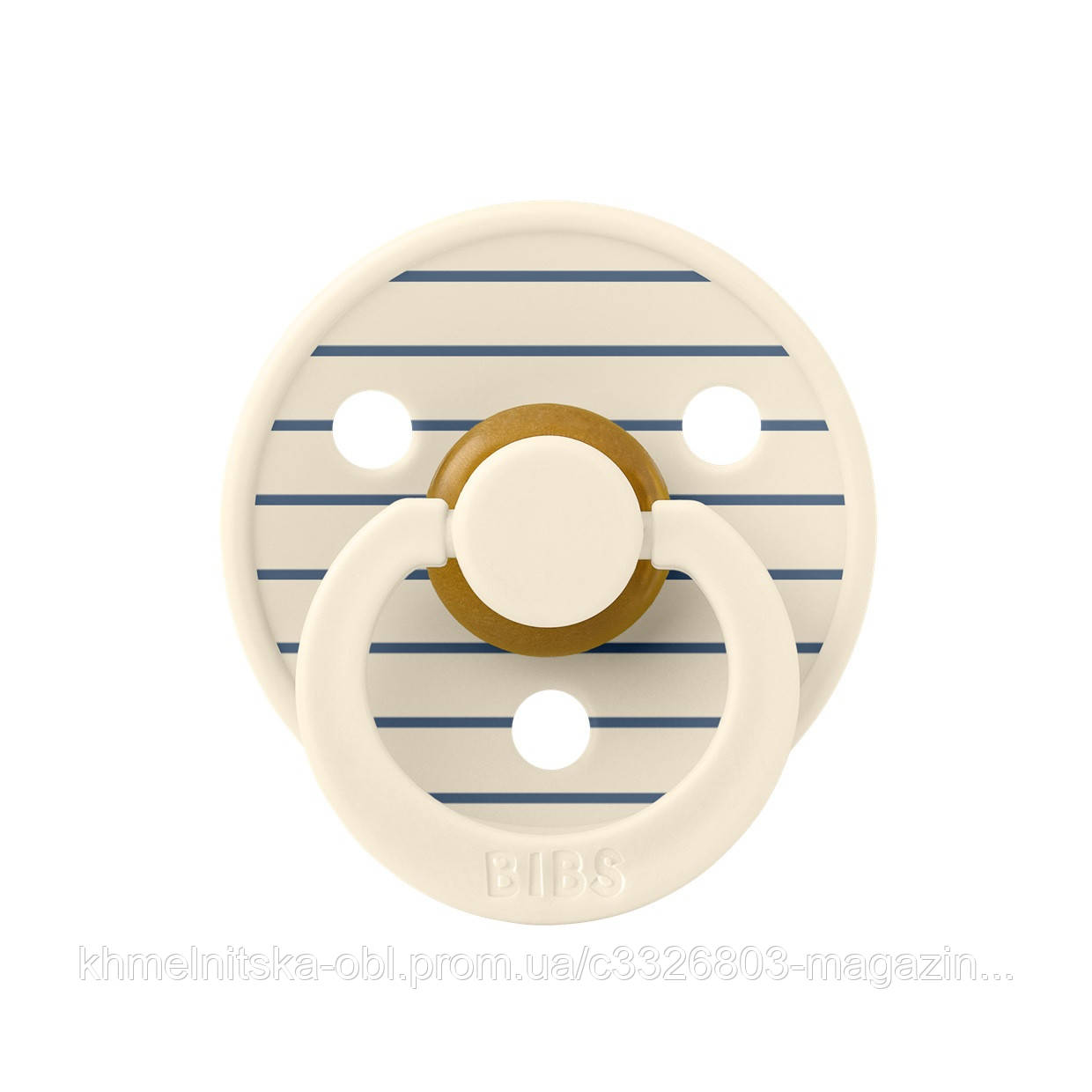 Пустушка Bibs Studio Colour Latex Round (кругла) Pin – Ivory / Steel Blue - 6-18 міс., фото 1