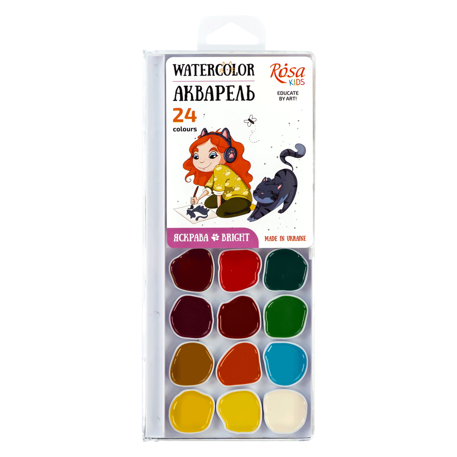 Акварельні фарби 24 кольори Rosa Cats with a Girl б/п 301208