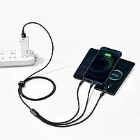 Кабель 3в1 для швидкого заряджання 3-х телефонів Baseus Tungsten Gold (Micro USB+Lightning+Type-C), фото 3
