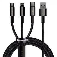 Кабель 3в1 для швидкого заряджання 3-х телефонів Baseus Tungsten Gold (Micro USB+Lightning+Type-C), фото 8