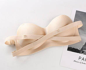 Бюстгальтер Анжеліка з регульованою спинкою, Безшовний гладкий бюстгальтер пуш ап, Бюстгальтер в стилі бандо Бежевий, 60В