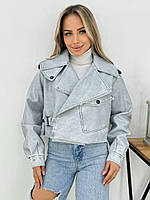 Укорочена світло-сіра жіноча куртка косуха оверсайз No2398