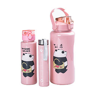 Набір дитячих пляшок для води Панда 300/700/2000 мл рожевий
