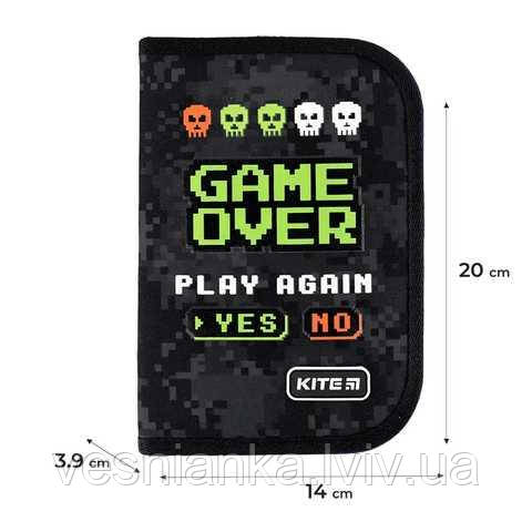 Шкільний пенал книжка з 1 відворотом "Game Over" K24-621-2 Kite