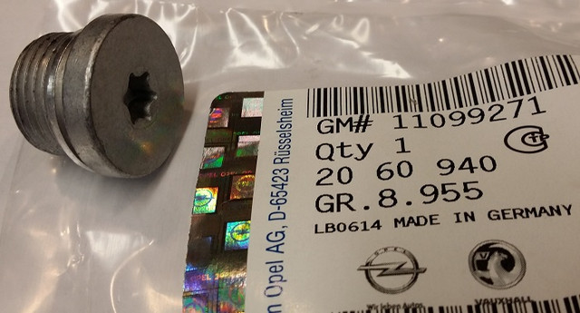 Болт (корка) нарізна M18 х 1, 5 для зливу/заливу олії МКПП & АКПП з ущільнювальним кільцем GM 2060940 0705824 OPEL Astra-F/G/H/J Zafira-A/B/C