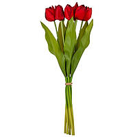 Букет штучних тюльпанів "Чарки" червоного кольору 40 см (7 шт.)