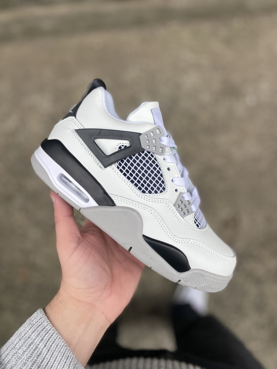 Женские кроссовки Nike air jordan 4 retro white black grey, Найк эир ...