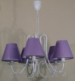 Люстра 5-ти лампова для зали, спальні, дитячої з бузковими абажурами 13605-7 серії "Ліліан"