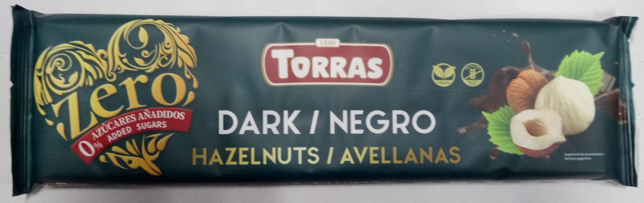 Шоколад темний без цукру і глютену Торрас з фундуком Torras Zero Dark Huzelnuts 300 г Іспанія, фото 1