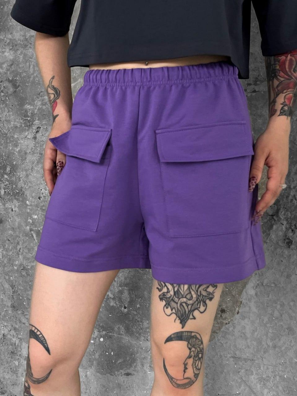 Жіночі шорти трикотажні короткі бриджі з накладними кишенями nicca фіолетові, фото 1