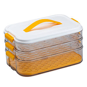 Багаторівневий контейнер для зберігання і заморожування продуктів триярусний ланч бокс для їжі 32*21*16,5 см orange