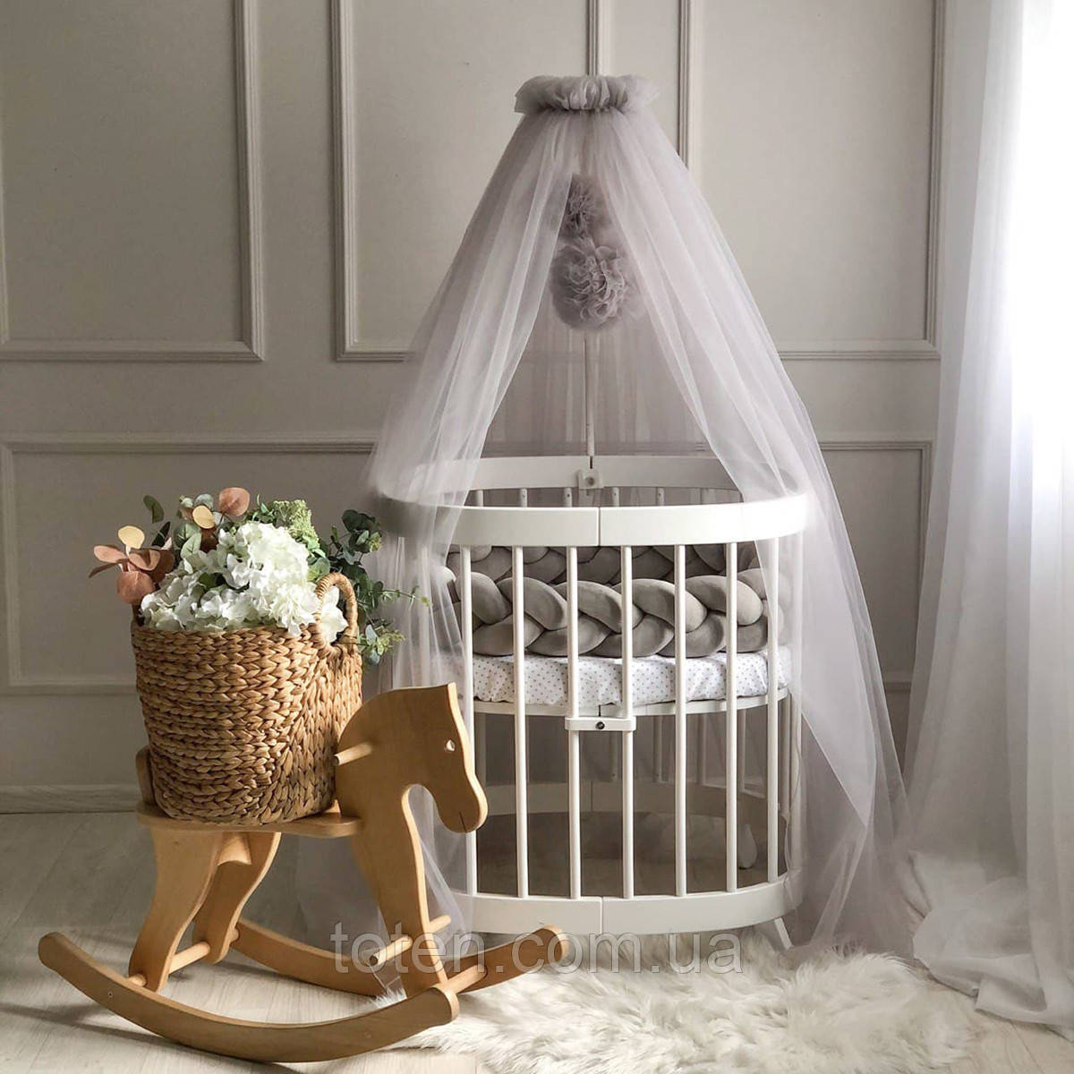 Балдахін з помпонами сірий топ, фото 1