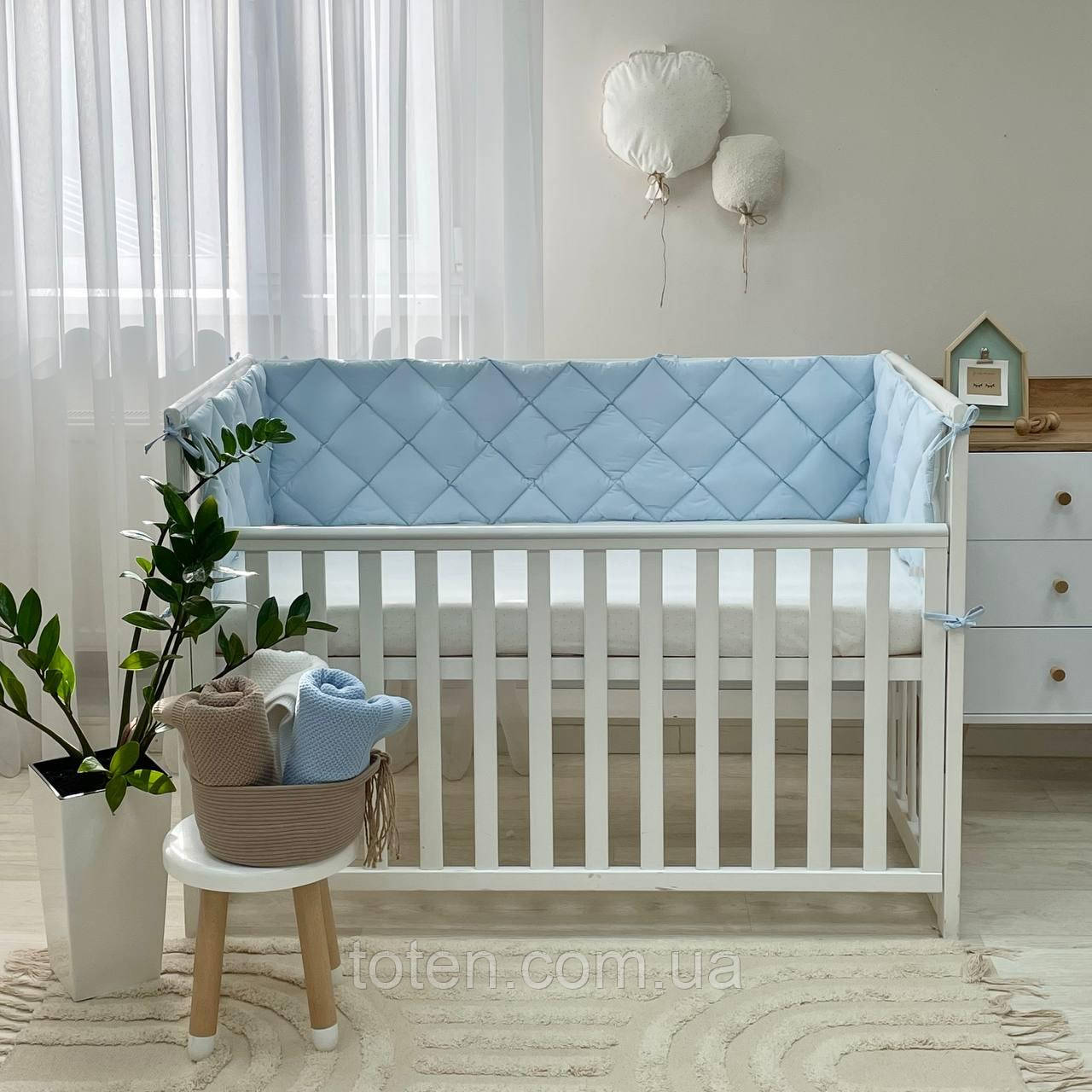 Стеганий бортик блакитний/білий топ, фото 1