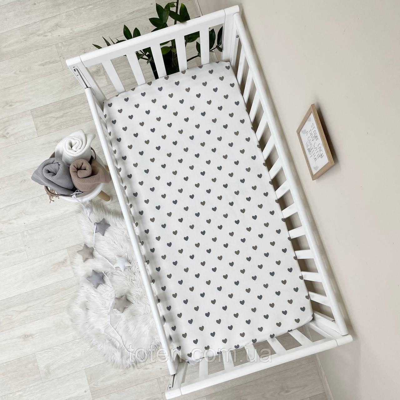 Простирадло фланель Сердечка сіро-бежеві топ, фото 1