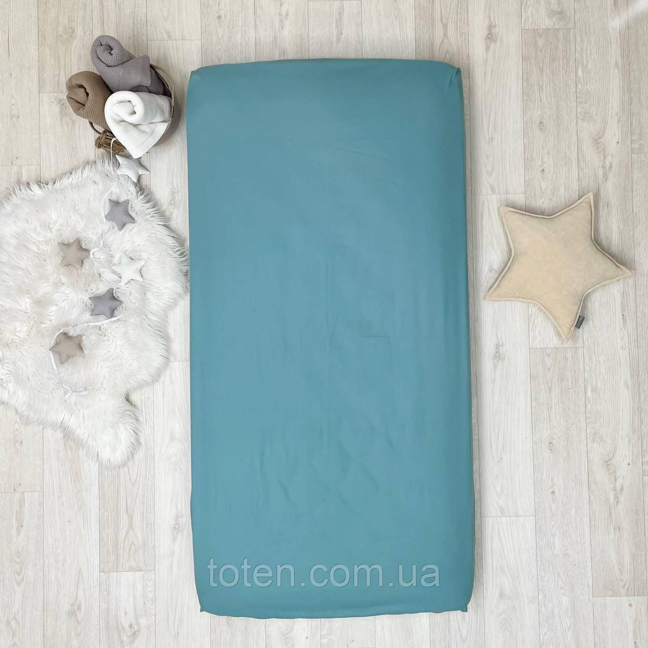 Простирадло підліток поплін аквамарин 120х200 без гумки топ, фото 1