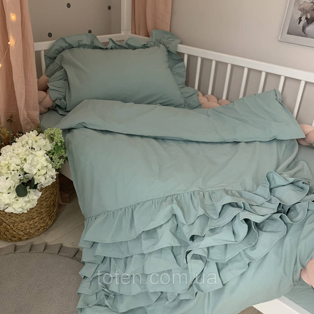 Комплект постільної білизни підліток варена бавовна з рюшем., фото 1