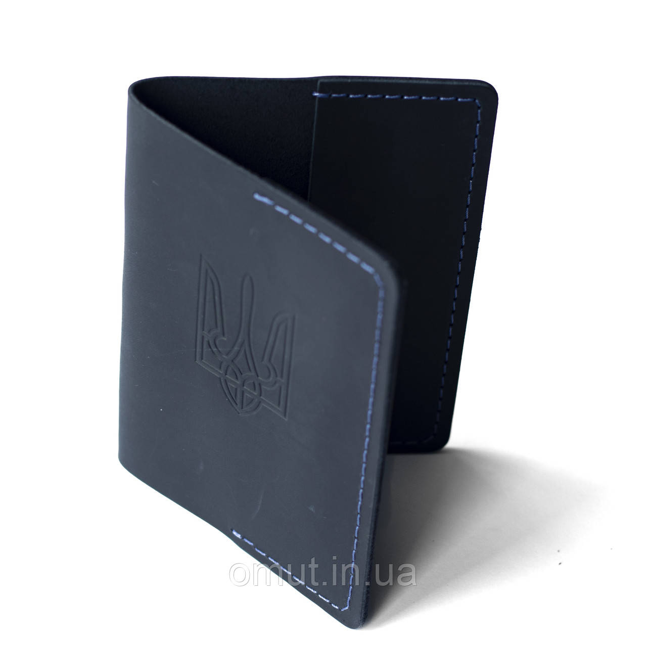 Обкладинка на паспорт і закордонний паспорт із гербом для документів KONSUL темно-синя з натуральної телячої шкіри, фото 1
