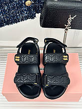 Жіночі чорні шкіряні сандалі Miu Miu Sporty Matelassé сандалії на липучках Міу Міу