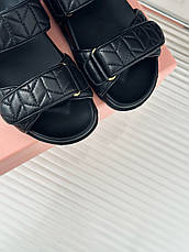 Жіночі чорні шкіряні сандалі Miu Miu Sporty Matelassé сандалії на липучках Міу Міу, фото 5
