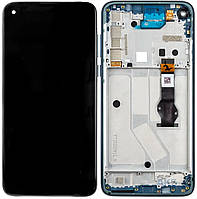 Дисплей модуль тачскрин Motorola XT2041 Moto G8 Power чорний оригінал з рамкою синього кольору Capri Blue