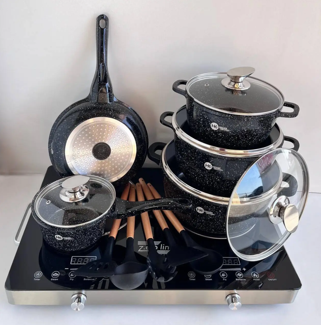 Набір посуду з гранітним антипригарним покриттям Higher Kitchen HK-305 з 14 предметів