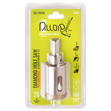 Alloid. Свердло корончасте алмазне для скла та кераміки 26 мм з центрувальним свердлом (GS-70026)